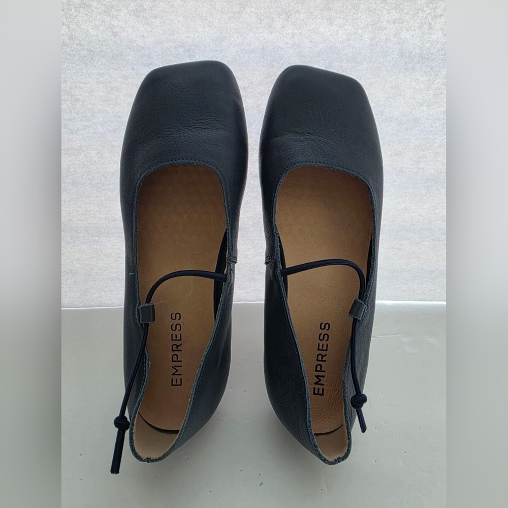 Empress Women's Dark Blue-Green Leather Square Toe Ballet Flat EU 39/ US 8